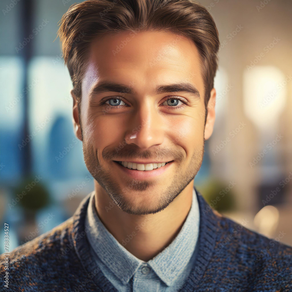 Close up portrait of a young handsome smiling man with blue eyes. Close up portrait of a young handsome smiling man with blue eyes.