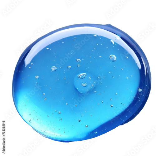 Ultra macro of Blue serum toner drop isolated on white background. Liquid gel moisturizer with bubbles macro
