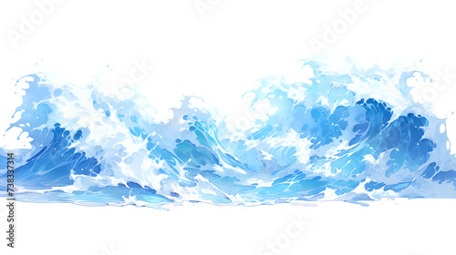 Crashing Blue Wave Watercolor.  A vibrant watercolor painting of a crashing wave  ideal for conveying motion and the beauty of the sea in art and design.  