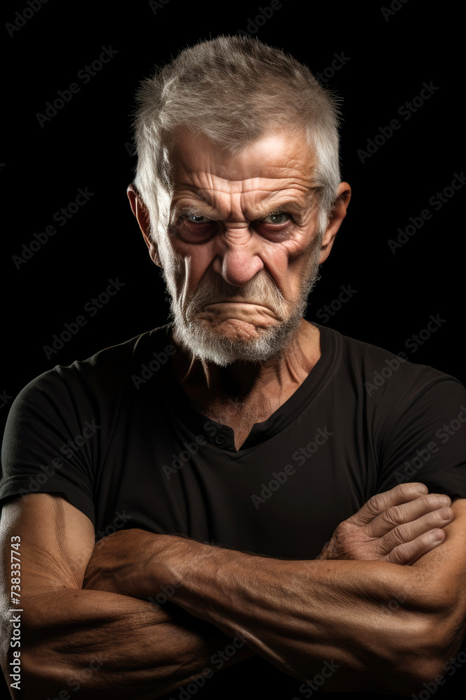 Obraz premium An angry elderly man standing with arms crossed