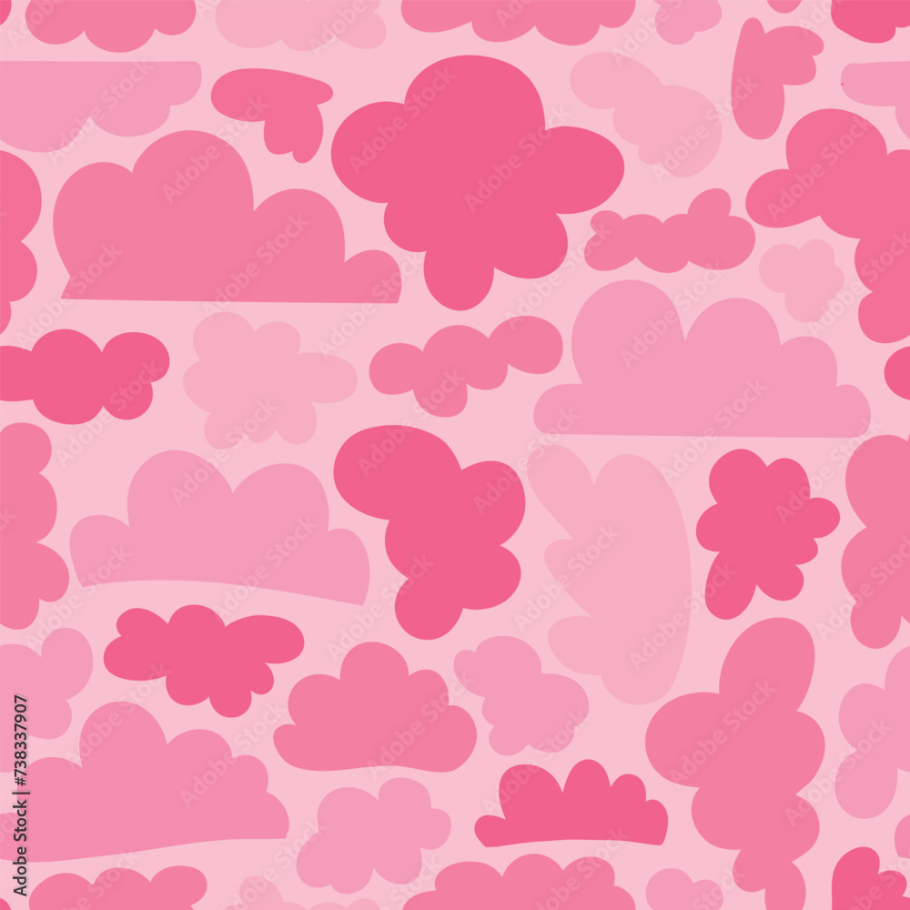 Seamless decorative pattern with pink clouds. Print for textile, wallpaper, covers, surface. Retro stylization.