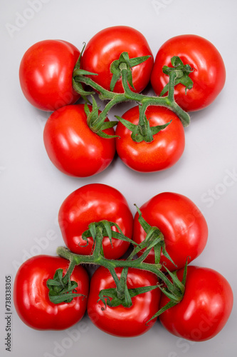 Red ripe tasty Dutch tomatoes growing indoor in greenhouse all seasons, food industry in Netherlands close up © barmalini