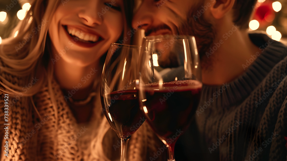Romantic Toast: Couple Sharing a Laugh Over Red Wine Romantic Toast: Couple Sharing a Laugh Over Red Wine
