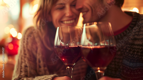 Romantic Toast: Couple Sharing a Laugh Over Red Wine