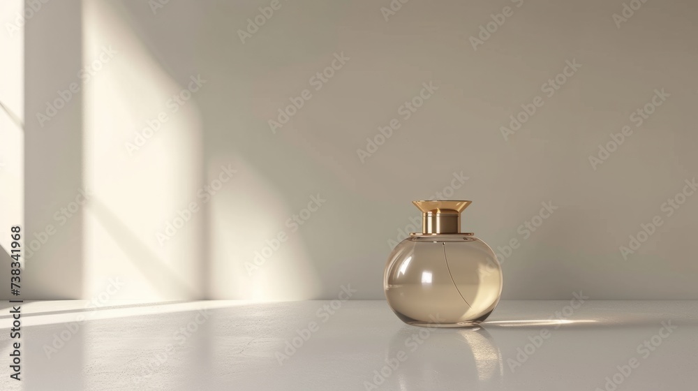 fragrance container designed with a golden lid on the white floor, generative ai - obrazy, fototapety, plakaty 