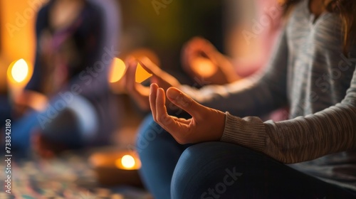 A woman's delicate hands adorned with clothing carefully cradle a glowing candle, creating an intimate and warm atmosphere indoors