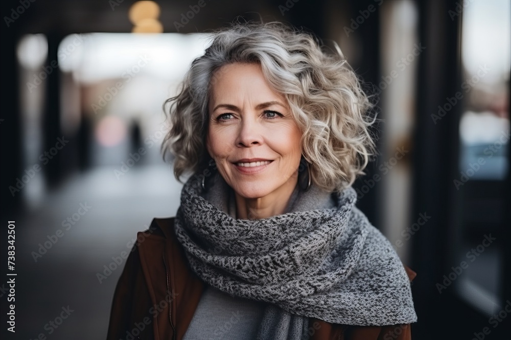 Portrait of a beautiful middle aged woman in a coat and scarf Portrait of a beautiful middle aged woman in a coat and scarf
