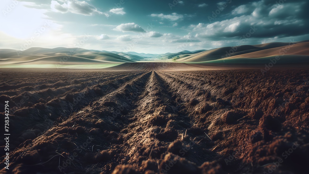 Fototapeta premium Freshly Tilled Field in Spring