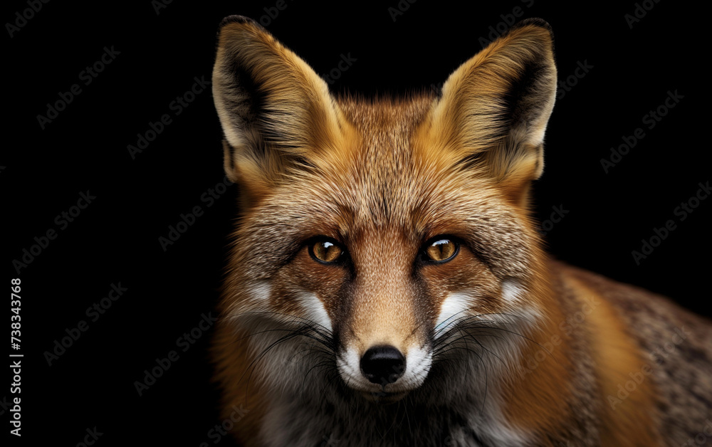 Fox face close up isolated on black background. Generative AI Fox face close up isolated on black background. Generative AI