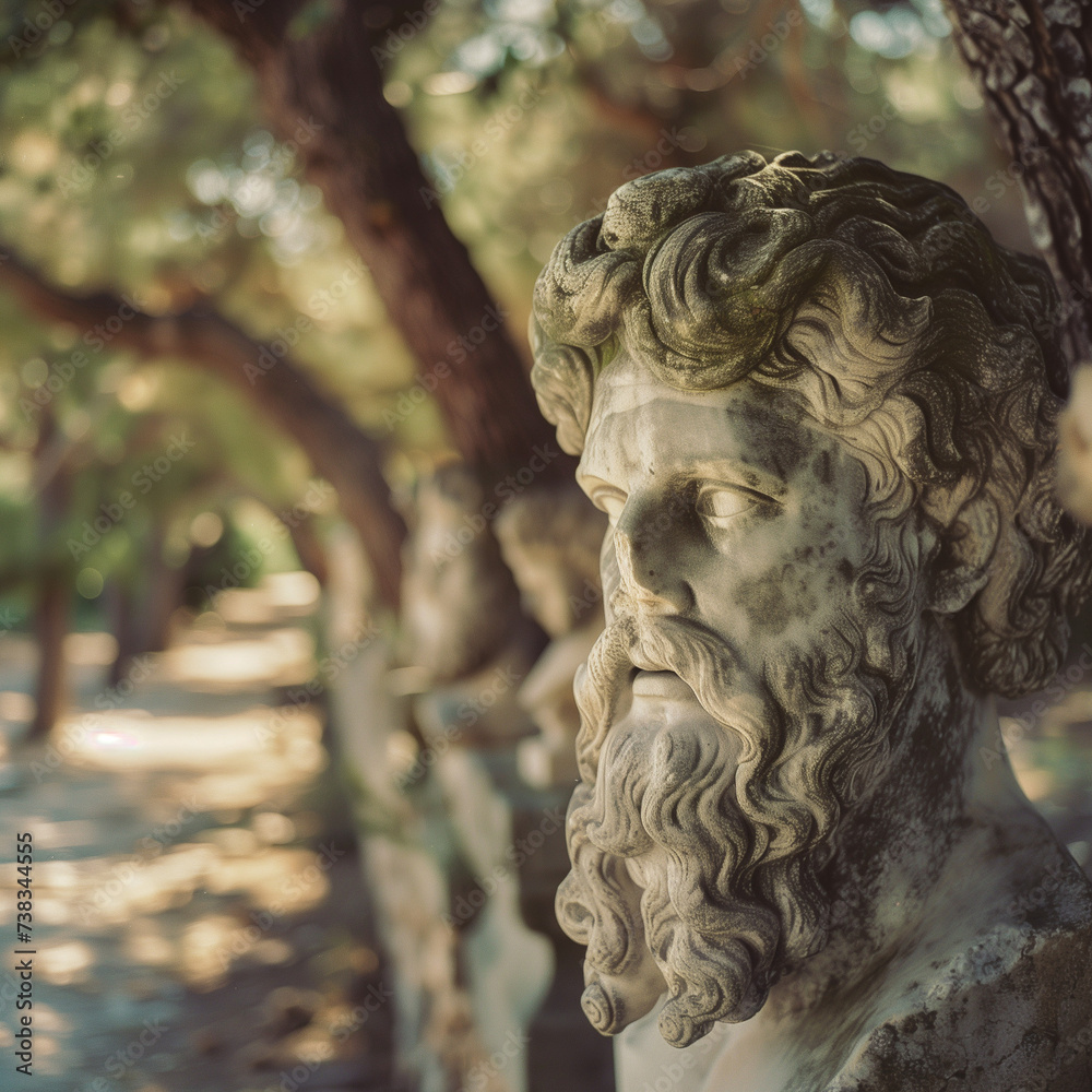 Ancient Greek Statue Under Olive Trees