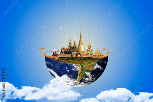 Foto Wat Phra Kaew, Bangkok, Thailand A city worth visiting on blue background