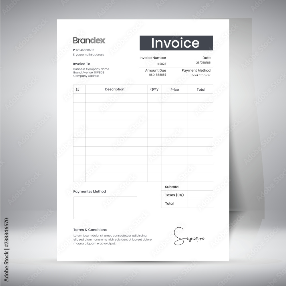 clean and professional business invoice template vector, modern receipt voucher, bill voucher template