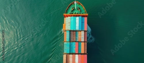 Container ship loading and unloading Cargo container in deep seaport for the international photo