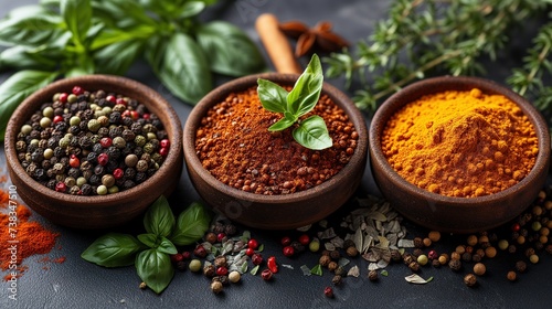 Aromatic herbs and spices enhancing the flavors of nourishing dishes