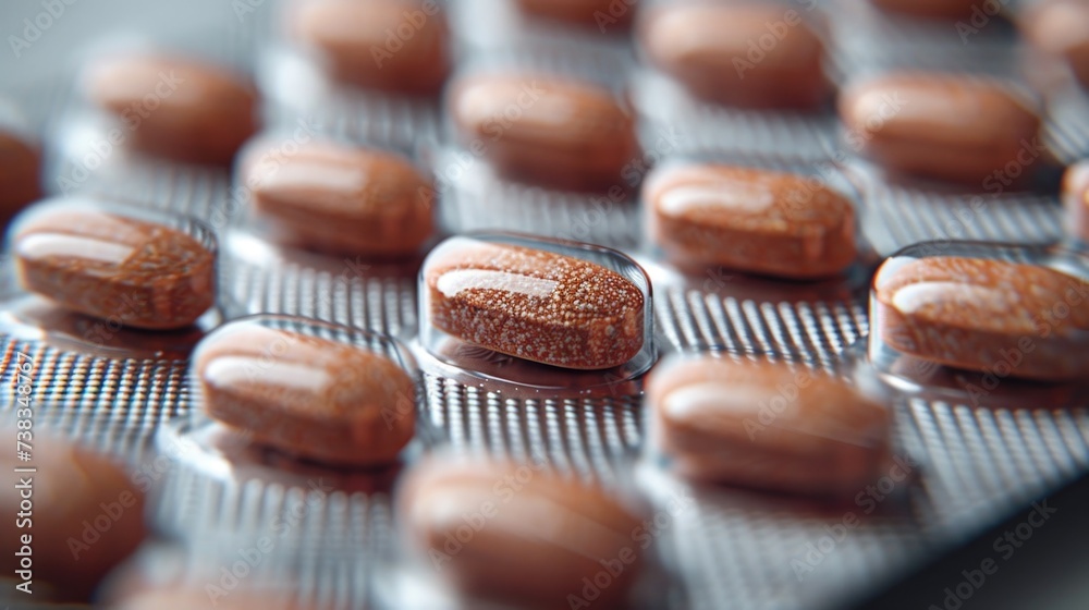 Close-up of Pills on Conveyor Belt. Generative AI. Close-up of Pills on Conveyor Belt. Generative AI.