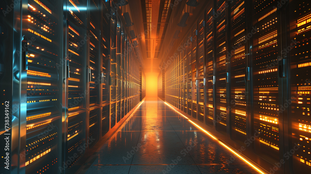 Data servers. Cloud data storages in orange. AI generated Data servers. Cloud data storages in orange. AI generated