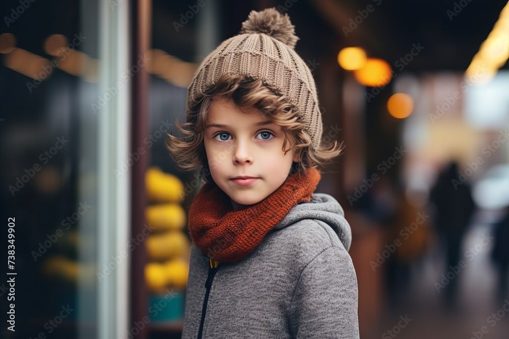 Portrait of a cute little boy in a warm hat and scarf. Portrait of a cute little boy in a warm hat and scarf.