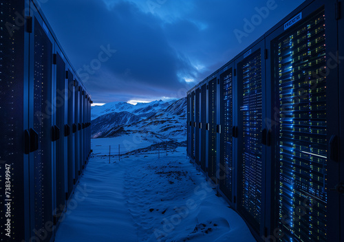 Scandinavian cloud databank storage. Server storage. AI generated