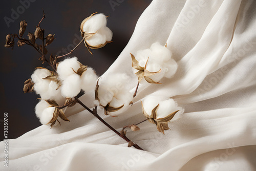 Cotton Branch on Eco Fabric Top View © fotoyou