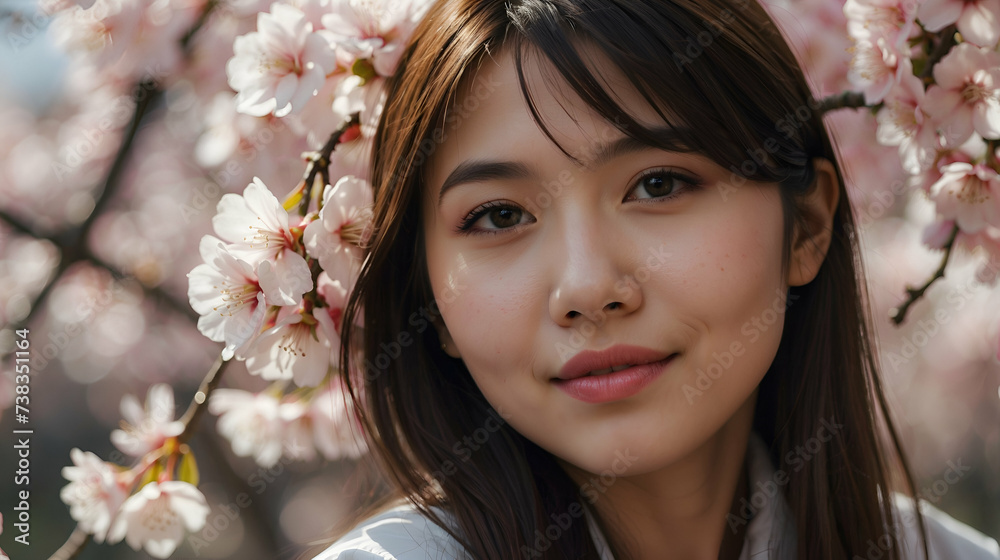 close up Cherry blossom trees and cute japanese new students image girl close up Cherry blossom trees and cute japanese new students image girl