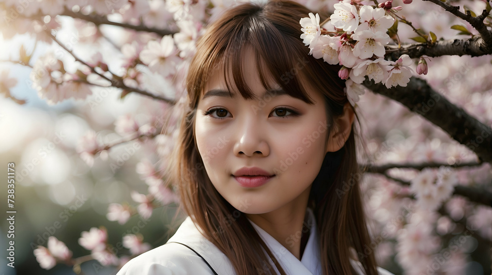 close up Cherry blossom trees and cute japanese new students image girl close up Cherry blossom trees and cute japanese new students image girl