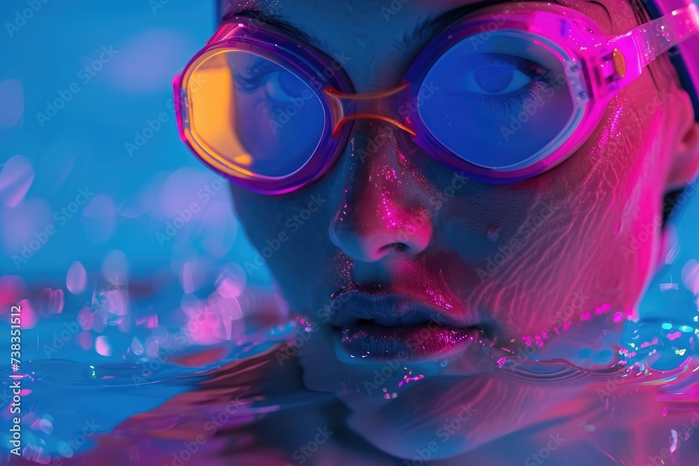 Women swimming advertising campaign, neon glowing