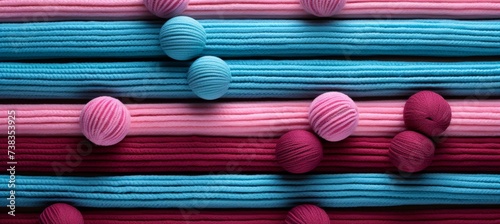Knitted threads in pastel colors. Colorful wool  balls for creativity and needlework, top view