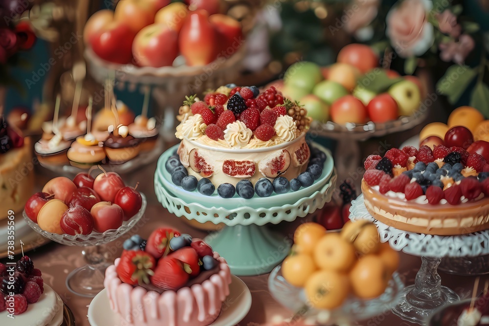 Assorted Fresh Fruit Tarts and Pastries on Elegant Dessert Table