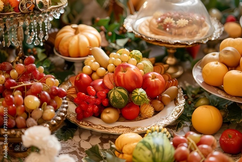 Elegant Autumn Harvest Banquet Table Display with Variety of Vegetables