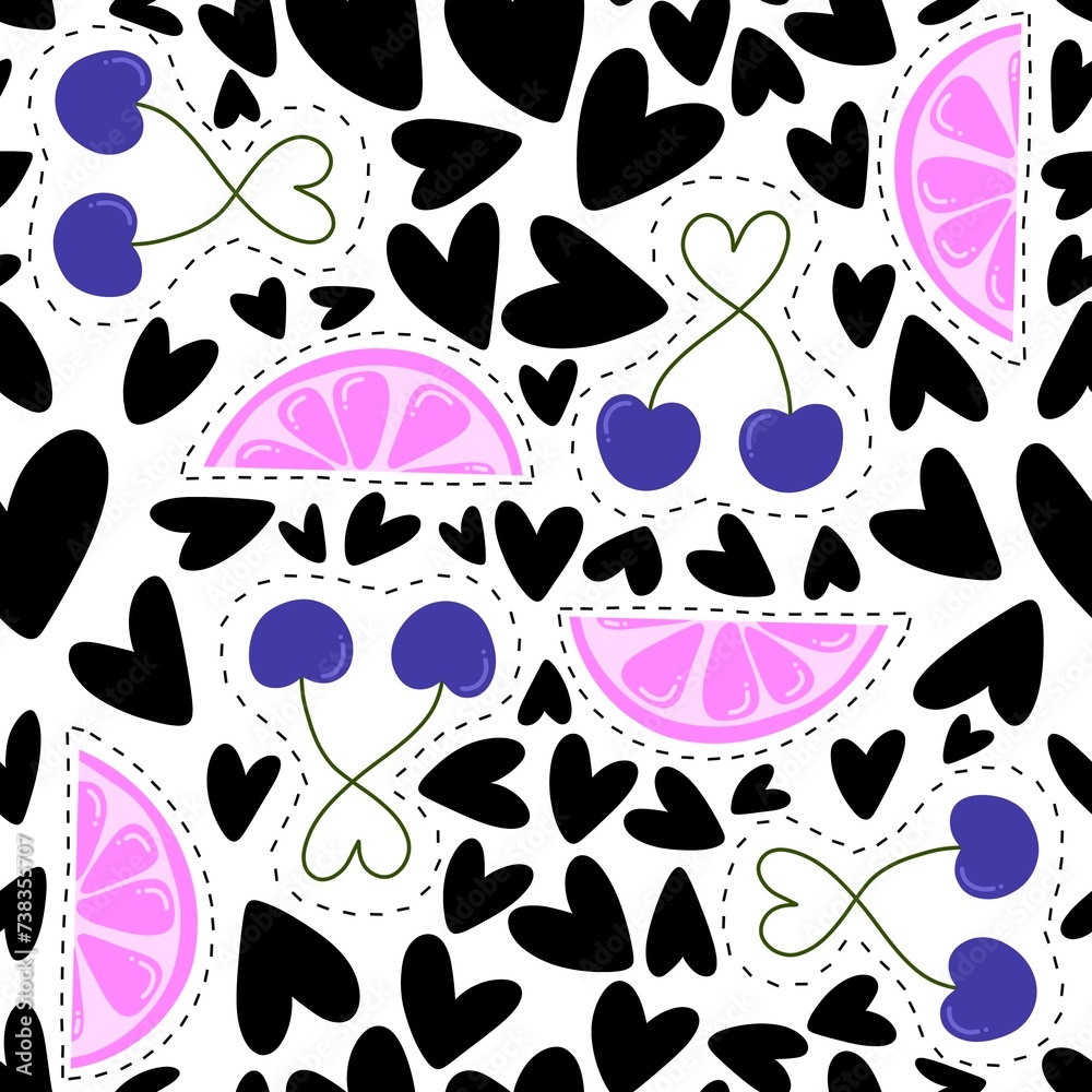 Fototapeta premium Abstract fruit seamless pattern for fabrics and linens and kids clothes print and kids clothes print and summer textiles