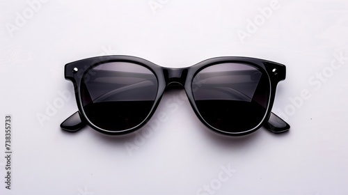 Top view of stylish black sunglasses isolated against a white background