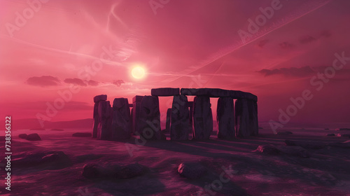 sunset over the ruins of the castle,, sunset in the city sunshine 3d view