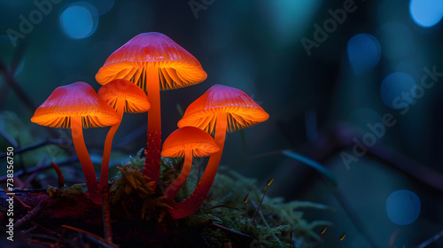 Illuminated Mushrooms in Mystical Forest at Night