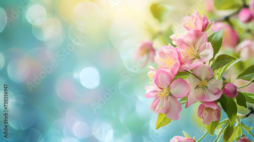 Blossoming Pink Spring Flowers with Glowing Bokeh Background
