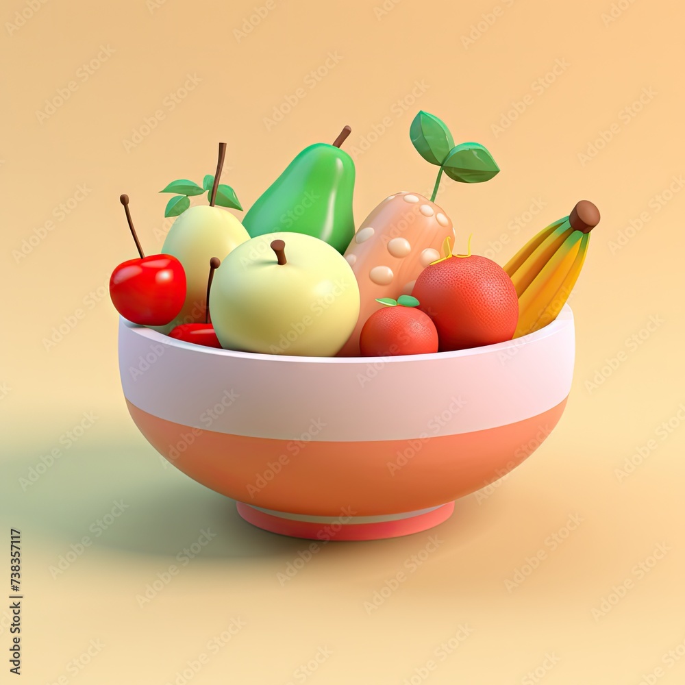 Clay Fruit Bowl 3d Icon, Bowl of Plastic Fruits, Simple Cute Side View 3d Fruit, Minimal Clay Clay Fruit Bowl 3d Icon, Bowl of Plastic Fruits, Simple Cute Side View 3d Fruit, Minimal Clay