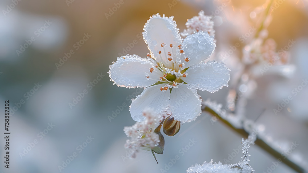 Winter Bloom Macro Photography of a Frosted White Flower