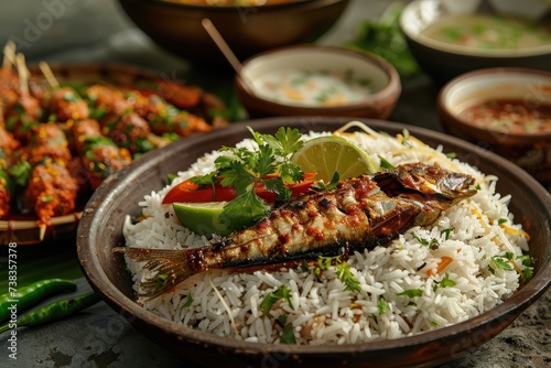 Traditional Bangladeshi Dish with Fermented Rice and Fried Hilsha Fish, a Popular Bangladesh Food