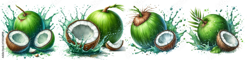 Green coconut. - obrazy, fototapety, plakaty 