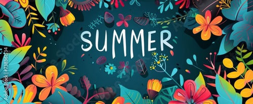 summer lettering surrounded by colorful floral background in the style of bold graphic shapes Generative AI