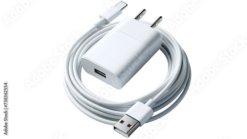 A white USB type C charger cable. Transparent background