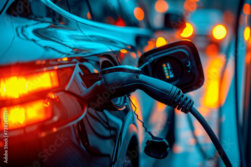 Charging a modern electric car on a night city street © Ирина Селина