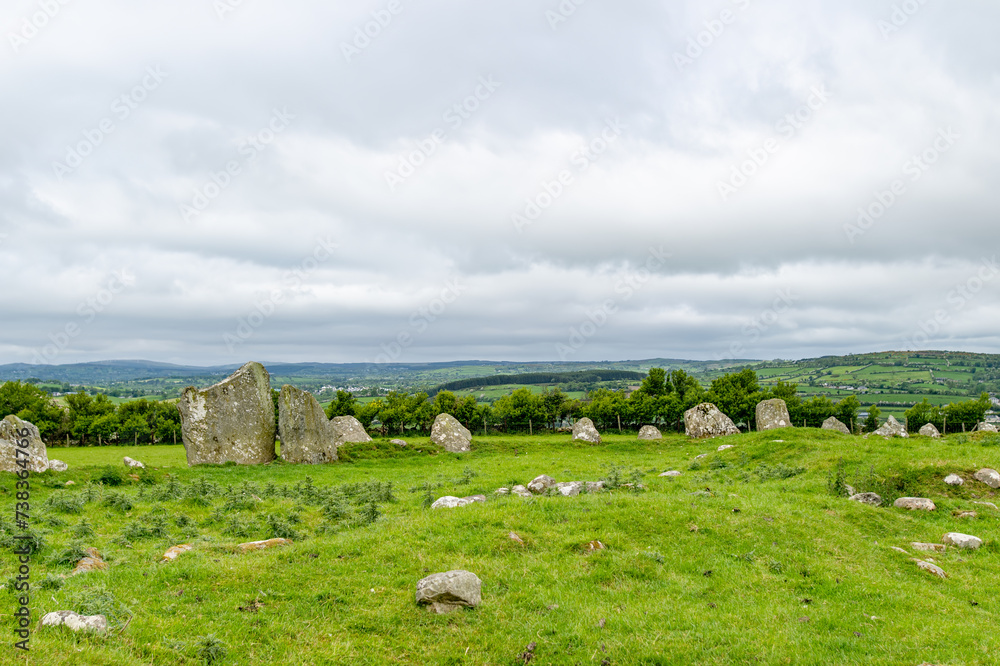 Beltany stone circle, an impressive Bronze Age ritual site located to the south of Raphoe town, County Donegal, Ireland.