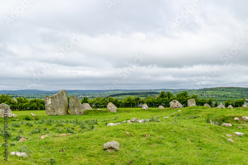 Beltany stone circle, an impressive Bronze Age ritual site located to the south of Raphoe town, County Donegal, Ireland.