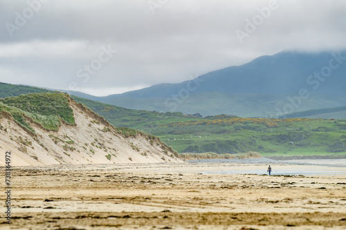 Five Finger Strand, one of the most famous beaches in Inishowen known for its pristine sand and rocky coastline with some of the highest sand dunes in Europe, county Donegal, Ireland.
