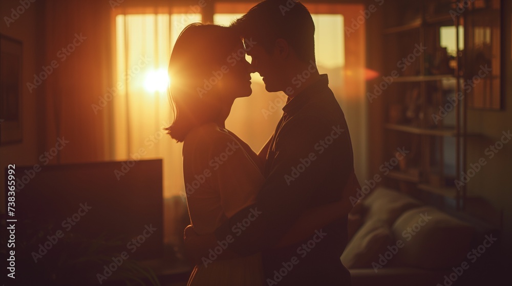 Couple sharing intimate moment in the warm glow of sunset