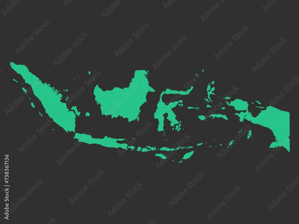 State map. Blank Green Indonesia map isolated on gray background. Illustration for website, design, cover, infographic.
