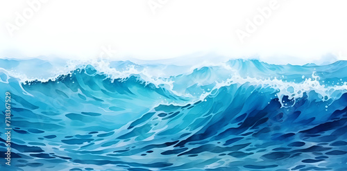 Serene Blue Watercolor Waves.Artistic watercolor painting of serene blue waves, ideal for themes of tranquility, nature, and the fluidity of water in art.