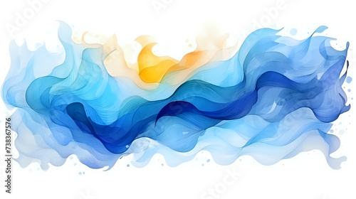 Sunny Ocean Wave Watercolor Illustration.A beautiful watercolor representation of ocean waves with a sunny glow, perfect for serene themes and decorative backgrounds.
