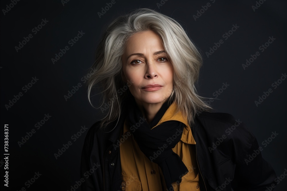 portrait of a beautiful middle-aged woman in a black coat and scarf portrait of a beautiful middle-aged woman in a black coat and scarf