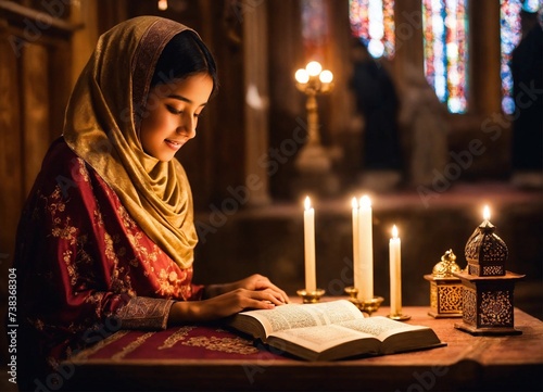 Young Moslim Girl Reading Koran
